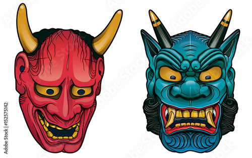 Murais de parede oriental demon masks