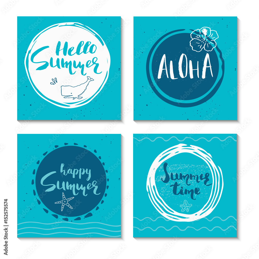 Obraz premium Collection of 4 Beautiful summer posters with hand drawn lettering
