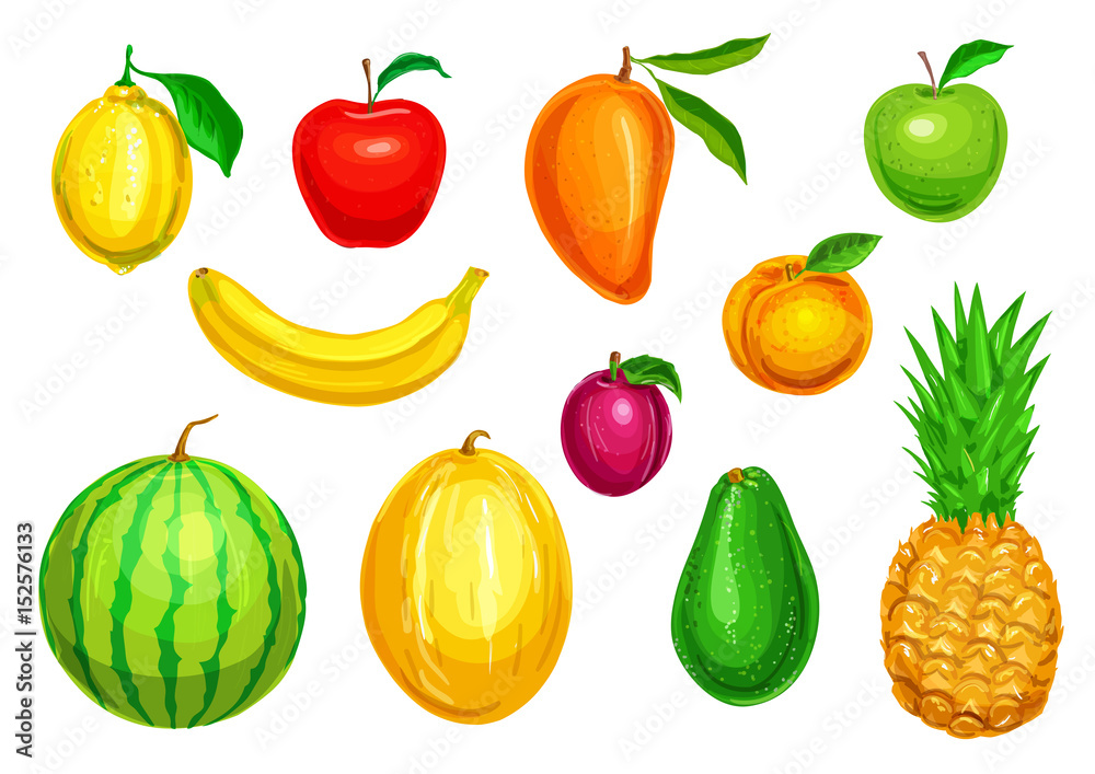 Tropical and garden fruit watercolor set Tropical and garden fruit watercolor set