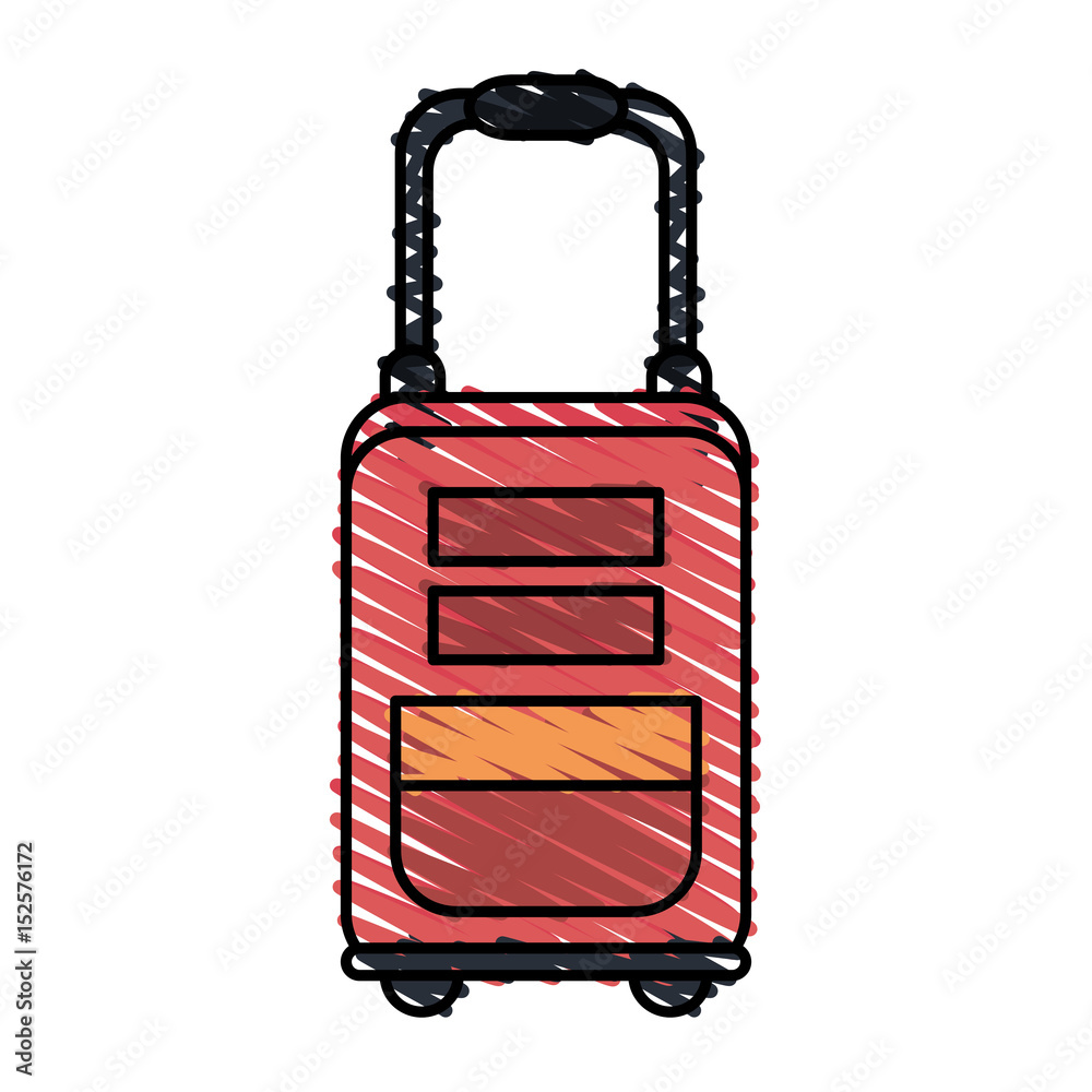 color crayon stripe image red travel suitcase with handle vector illustration