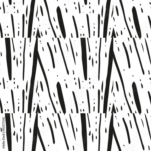 Striped grunge black and white texture. Astract geometric seamless pattern with ink brush. Hand drawn illustration background.
