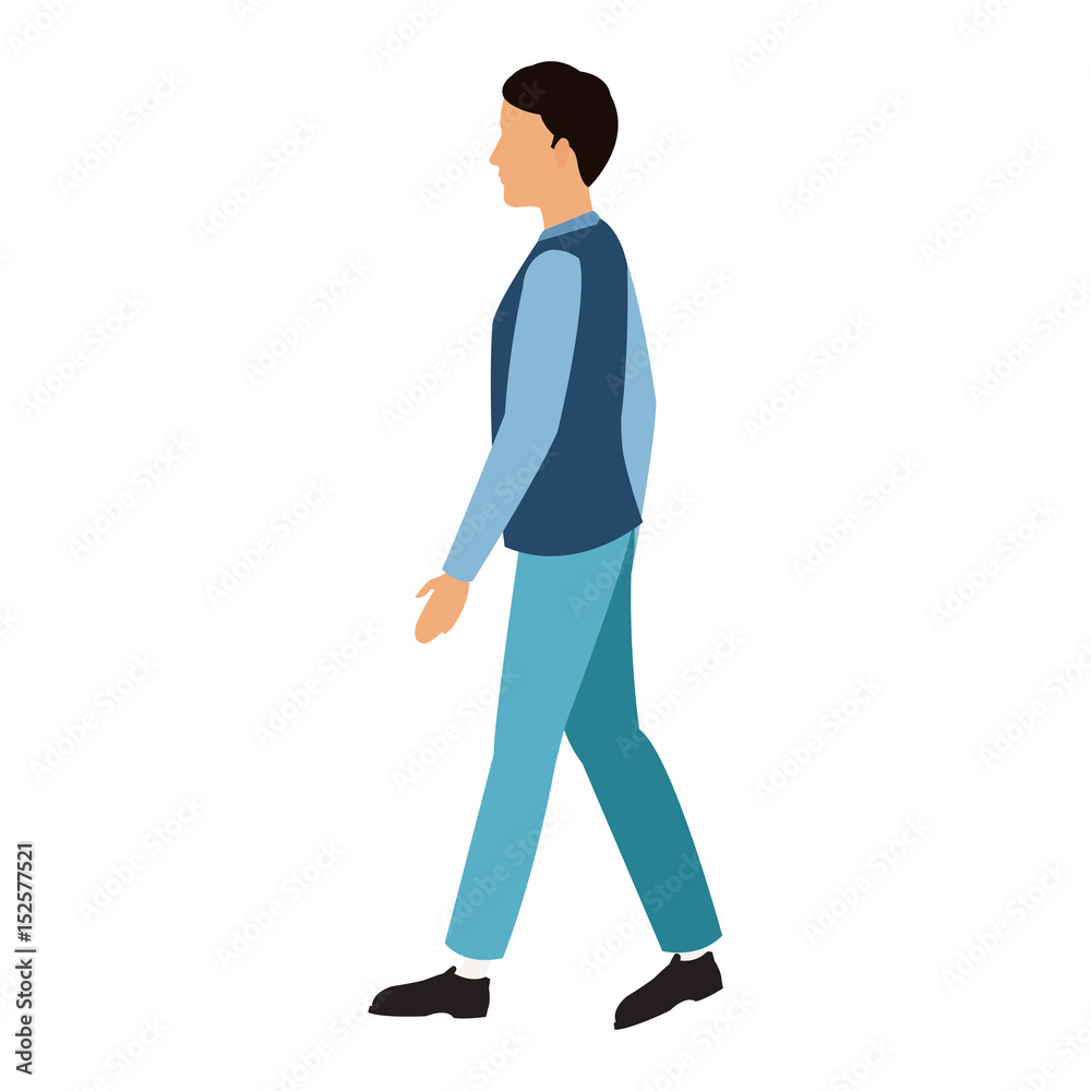 character man walking blue clothes vector illustration character man walking blue clothes vector illustration