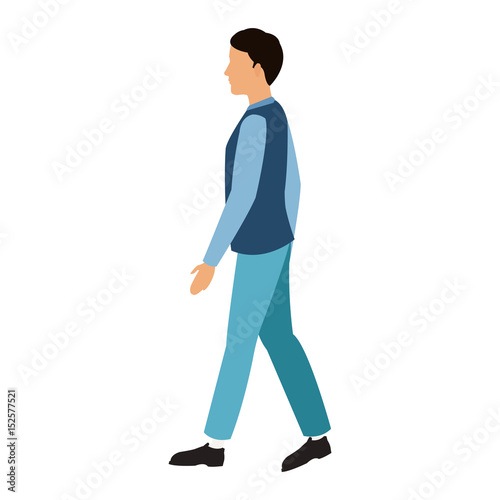 character man walking blue clothes vector illustration