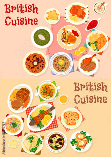 British cuisine icon set for restaurant design