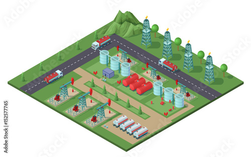 Isometric Industrial Oil Field Plant Concept