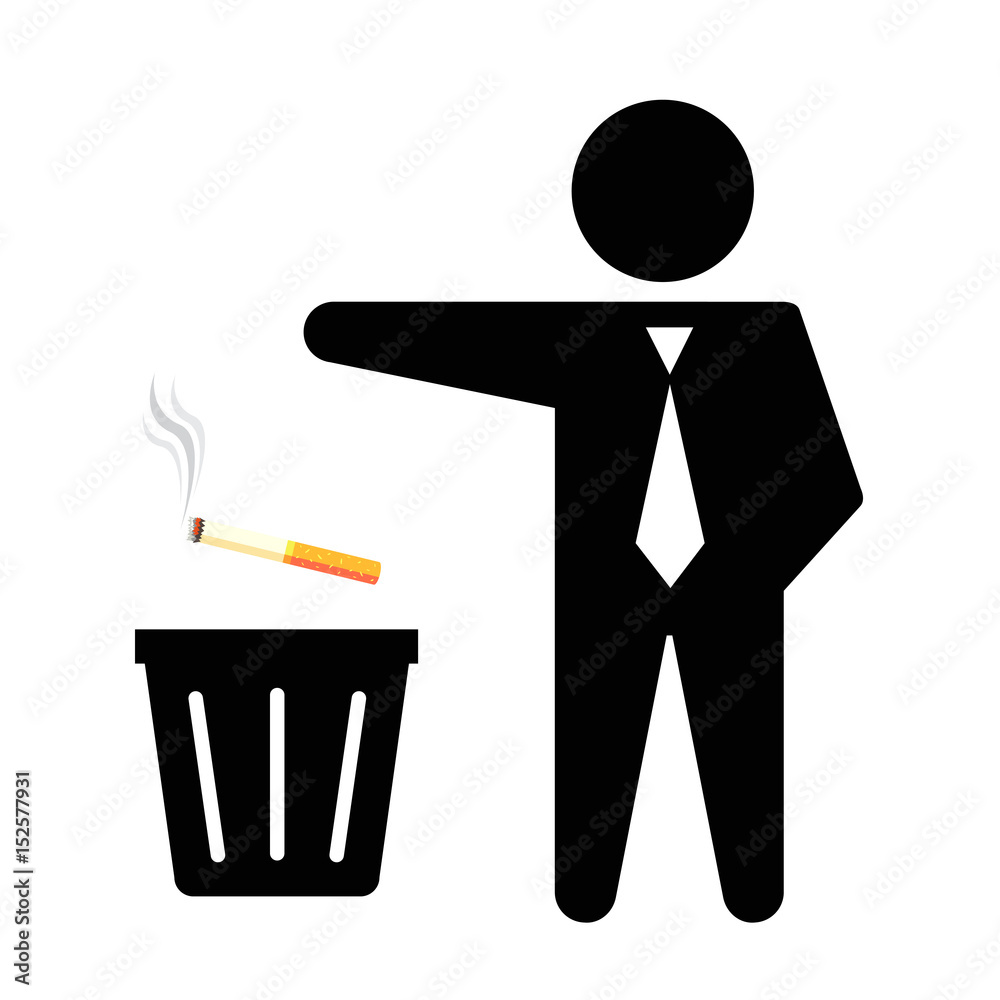 trash can and smoking icon trash can and smoking icon