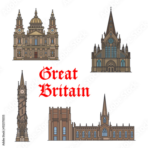 British travel landmark of architecture icon set