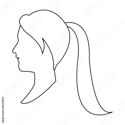 profile head woman with ponytail outline vector illustration