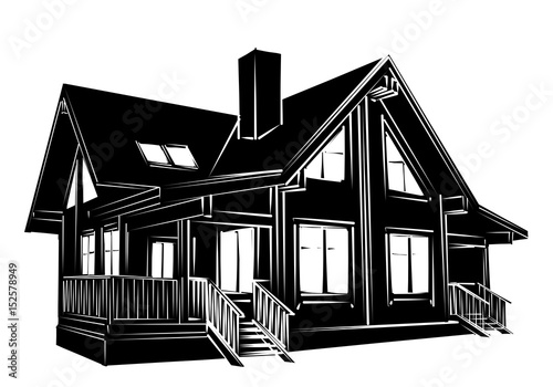 Sketch of wooden house.