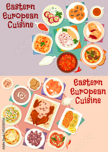 Eastern european cuisine icon set for food design