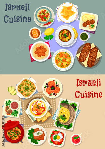 Israeli cuisine Shabbat dinner icon set design