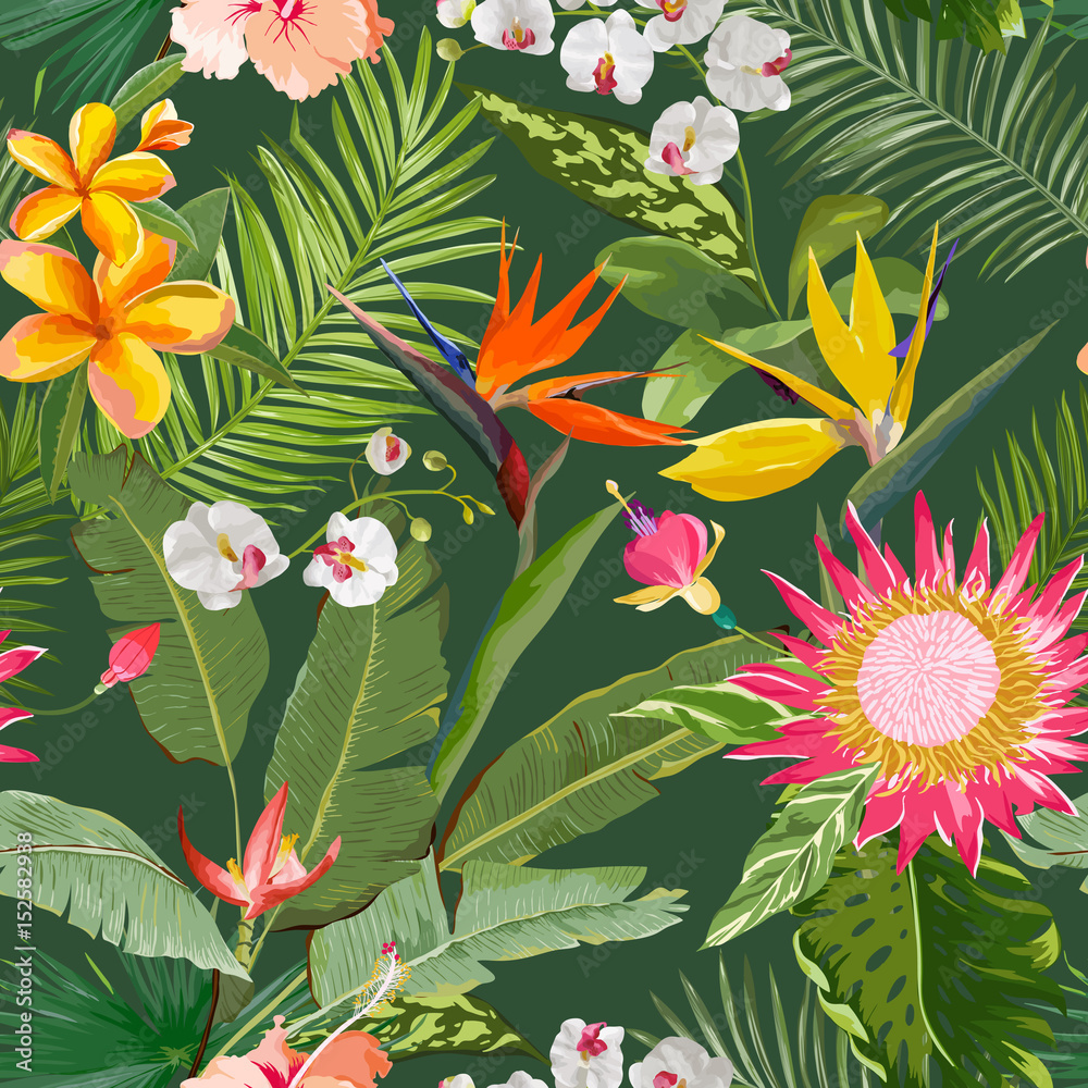 Fototapeta premium Tropical Seamless Vector Floral Summer Pattern. For Wallpapers, Backgrounds, Textures, Textile, Cards.