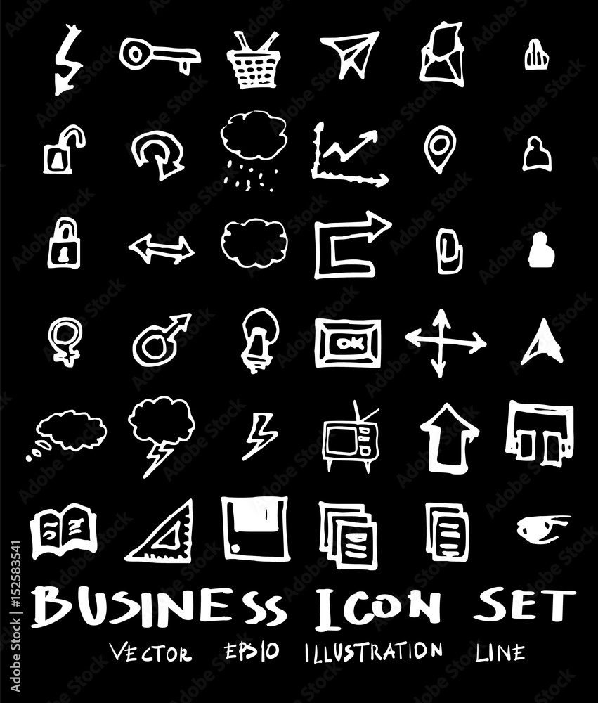 Business set sketch vector ink doodle on chalkboard eps10