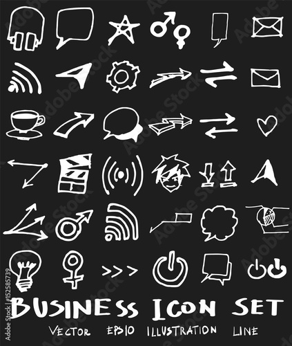 Business set sketch vector ink doodle on chalkboard eps10