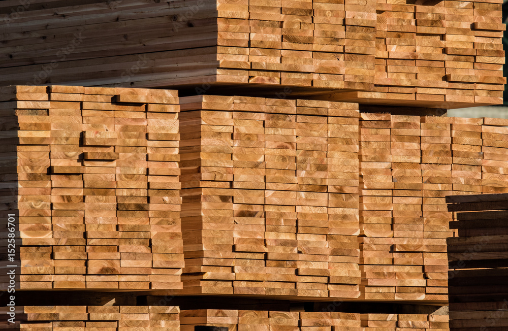 Construction lumber at the mill. Mill products. Construction lumber at the mill. Mill products.