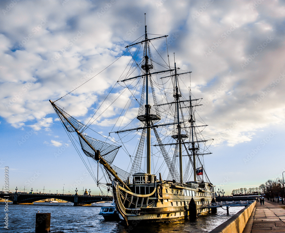 Frigate on the Neva river in St Petersburg. Russia Frigate on the Neva river in St Petersburg. Russia