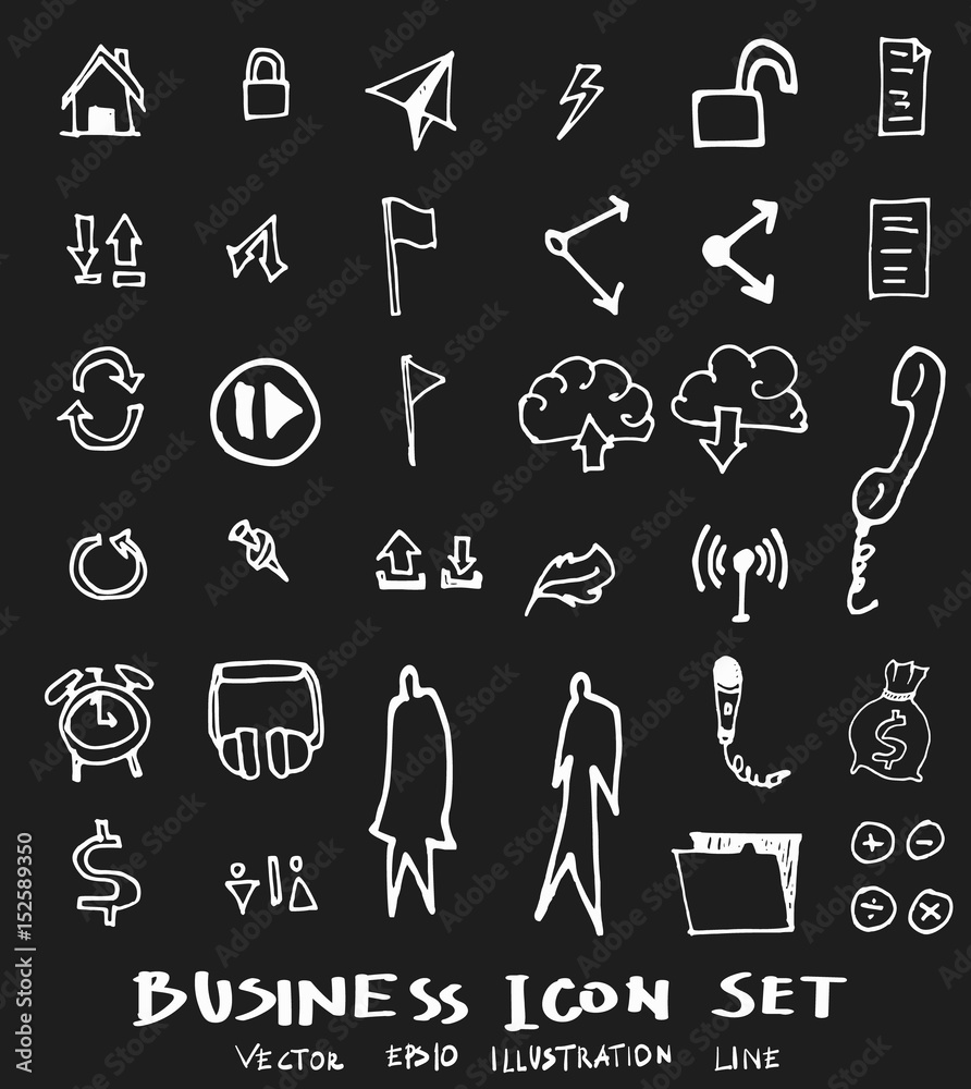 Business set sketch vector ink doodle on chalkboard Business set sketch vector ink doodle on chalkboard