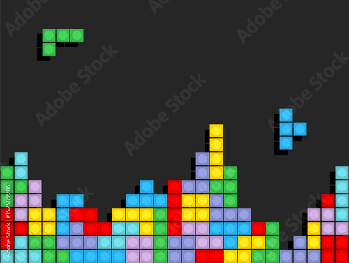 Game Tetris pixel bricks. Colorfull Game background