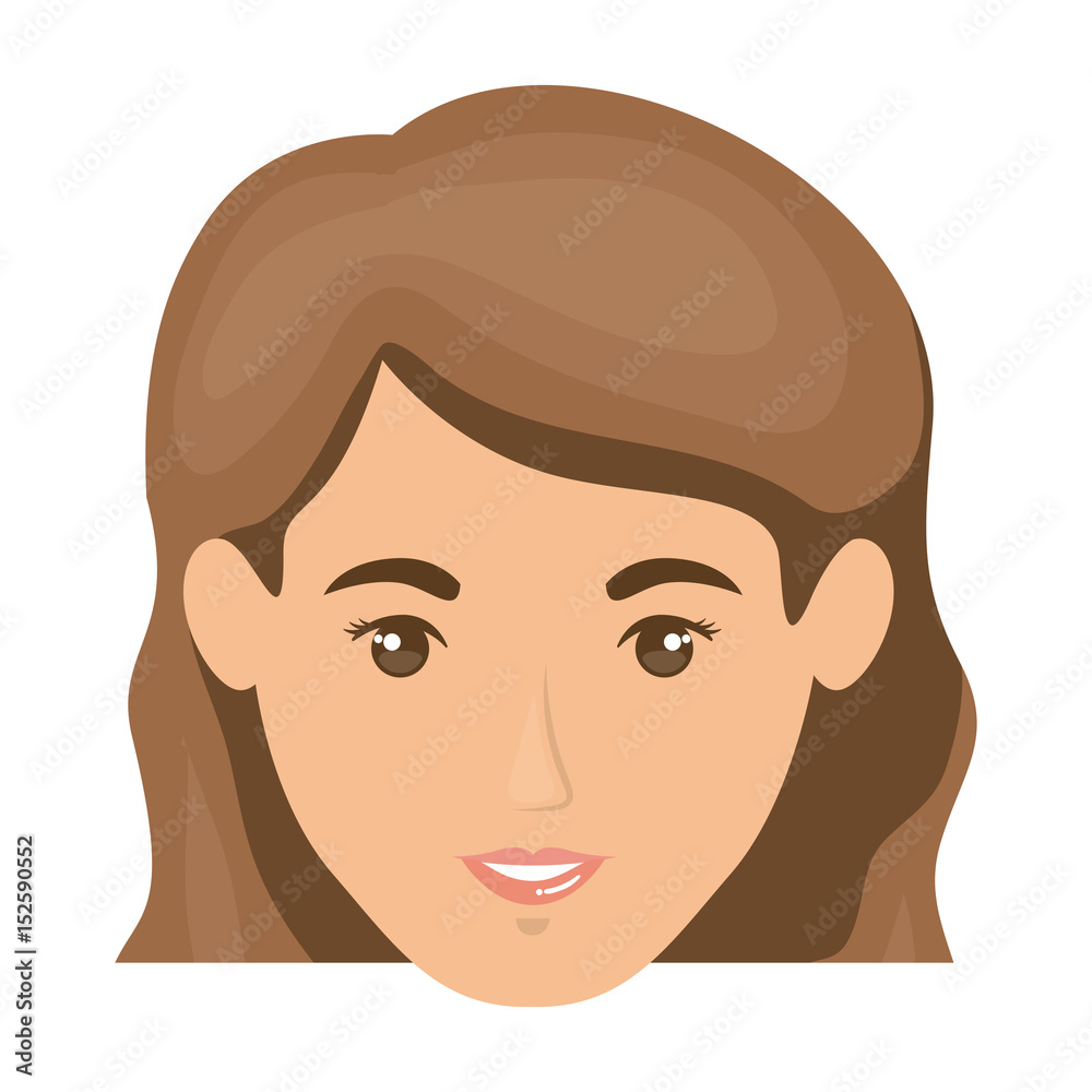 white background of smiling woman face with light brown wavy hair vector illustration