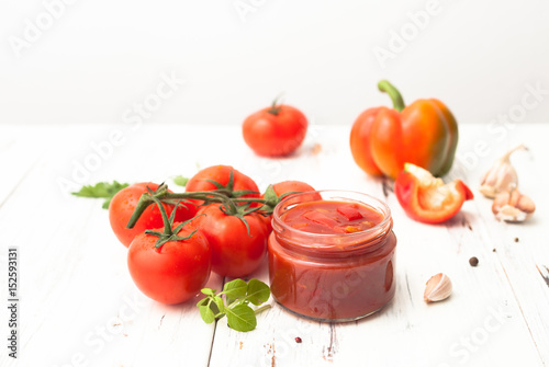Lecho from tomatoes and sweet peppers in a jar