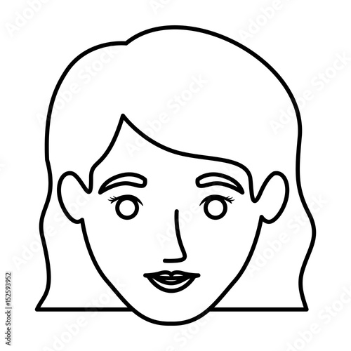 monochrome contour of smiling woman face with wavy short hair vector illustration