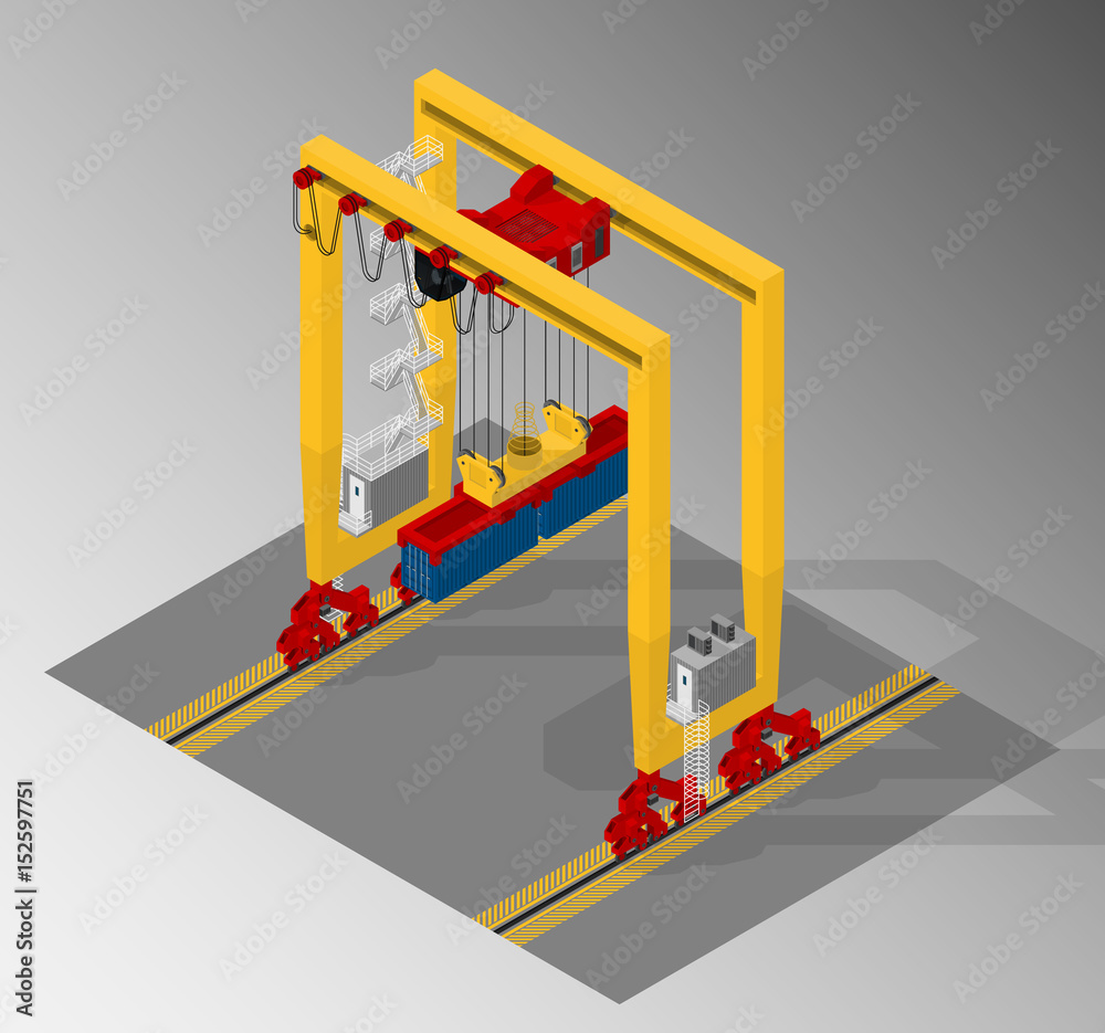 Vector isometric illustration of container gantry crane. Harbor