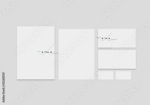 Base white stationery mock-up template for branding identity on gray background for graphic designers presentations and portfolios. 3D rendering.