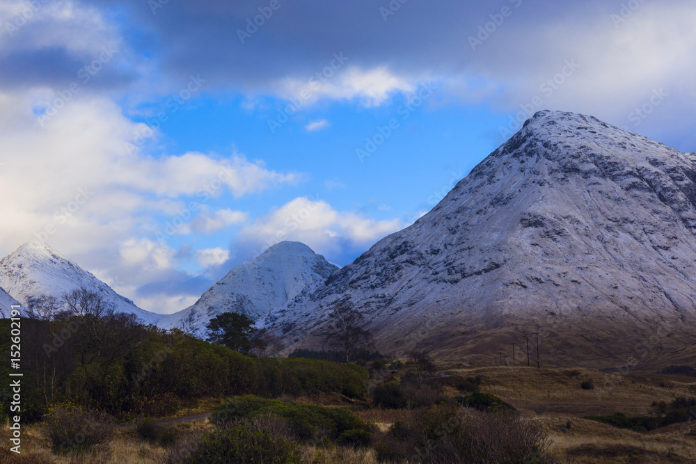 Winter landscape of Scottish nature with Glencoe mountains at Glen Etive Winter landscape of Scottish nature with Glencoe mountains at Glen Etive