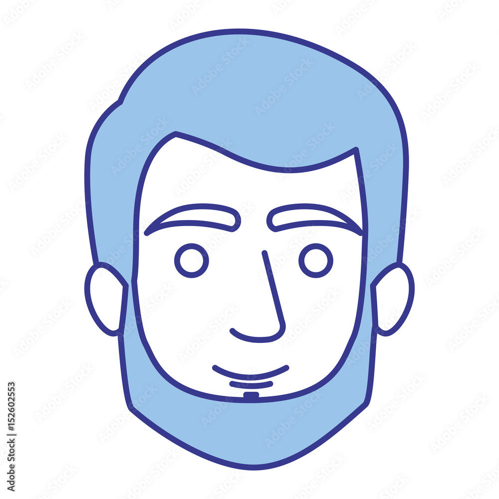 blue silhouette of young man with short hair and beard and without moustache vector illustration