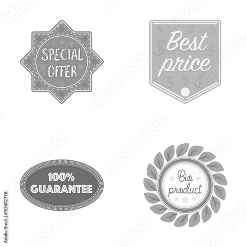 Special offer, best prise, guarantee, bio product.Label,set collection icons in monochrome style vector symbol stock illustration web.