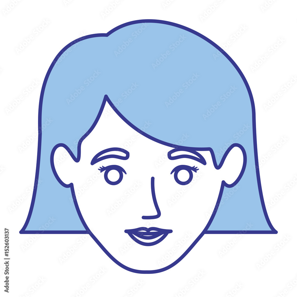 blue silhouette of woman with the hair down to the neckline vector illustration