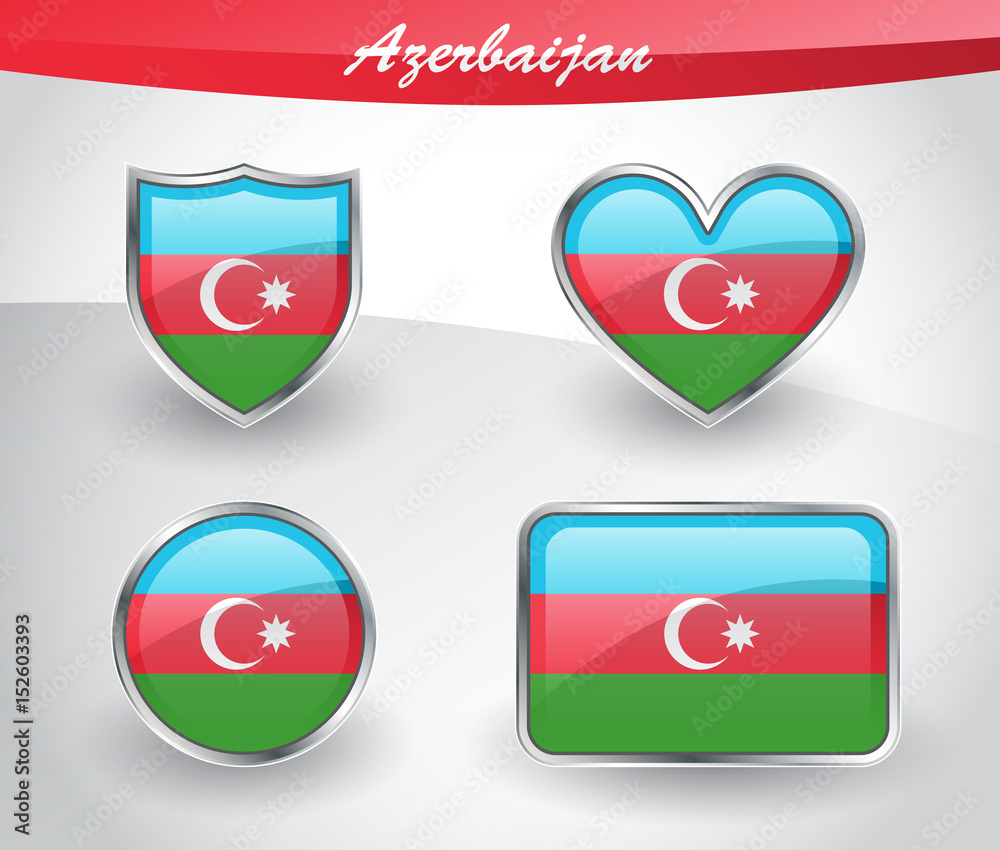 Obraz premium Glossy Azerbaijan flag icon set
