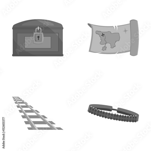 Treasure map, chest, rails, patrol.Wild west set collection icons in monochrome style vector symbol stock illustration web.