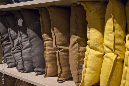 Cushions in brown tones in a store