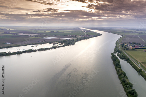 Po delta region landscape in italy sunset