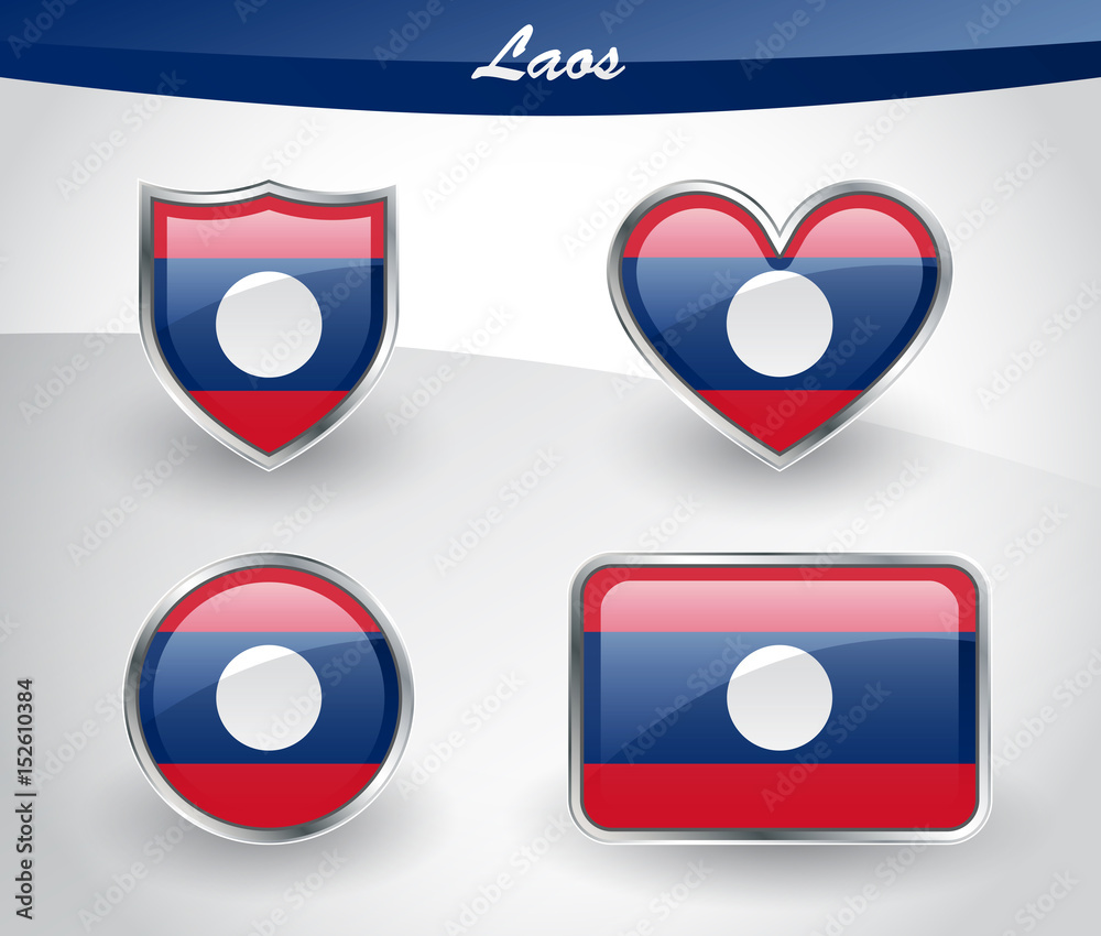 Obraz premium Glossy Laos flag icon set