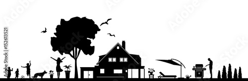 Silhouette Haus und Familie