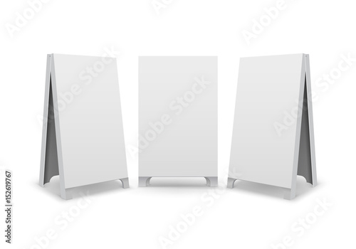 Vector Set of Rectangular Empty Blank Advertising Street Handheld Sandwich Stands Sidewalk Signs Isolated on White Background