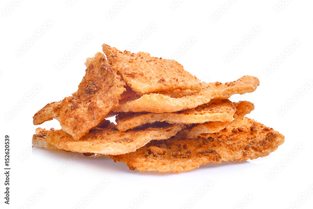 rice cracker with pork floss isolated on white background rice cracker with pork floss isolated on white background