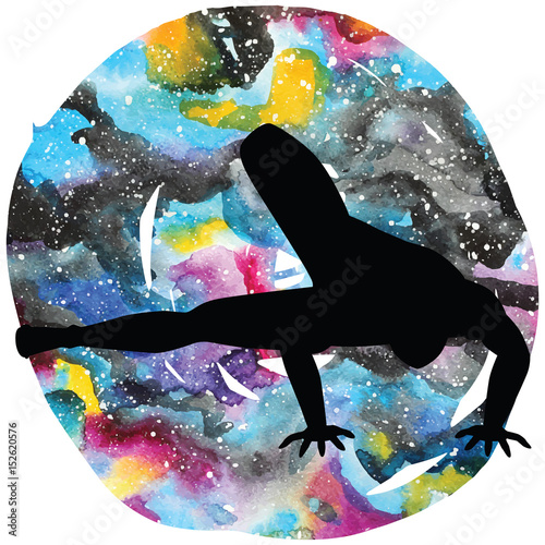 Women silhouette. Dragonfly yoga pose. Maksikanagasana photo