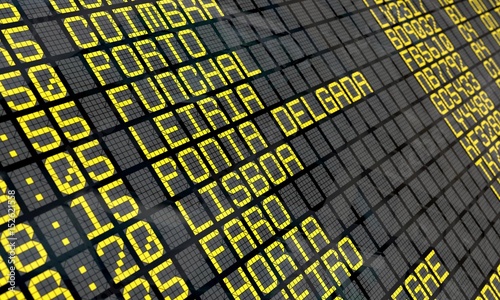 Airport Departure Board with Portuguese destinations photo