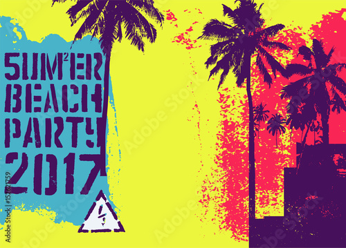 Summer Beach Party typographic grunge vintage poster design. Retro vector illustration.