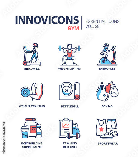 Gym - modern color vector single line icons set