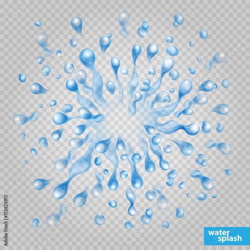 Transparent water splash. Scatter spray from falling into the water. Vector illustration.
