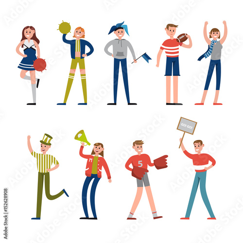 Happy sport fans and supporters characters. Support for baseball team vector Illustrations