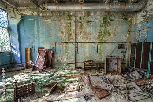 Desolate factory in Pripyat desolate city in Chernobyl Exclusion Zone, Ukraine