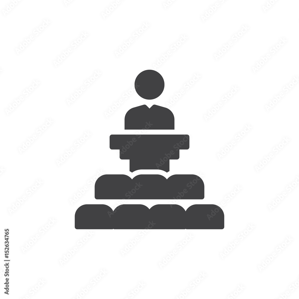 Speaker on a tribune icon vector, filled flat sign, solid pictogram isolated on white. Symbol, logo illustration. Pixel perfect Speaker on a tribune icon vector, filled flat sign, solid pictogram isolated on white. Symbol, logo illustration. Pixel perfect