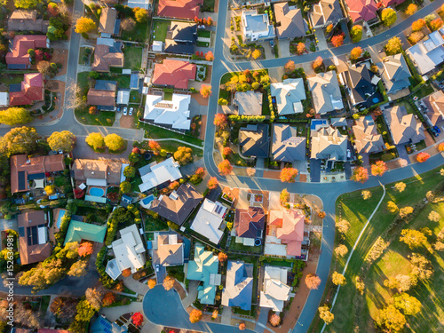 Aerial view of a typical suburb in Australia