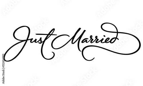 JUST MARRIED hand lettering, vector illustration. Hand drawn lettering card background. Modern handmade calligraphy. Hand drawn lettering element for your design. (ID: 152636782)