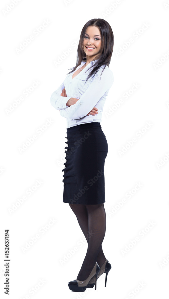 Business woman standing in full length isolated on white background Business woman standing in full length isolated on white background